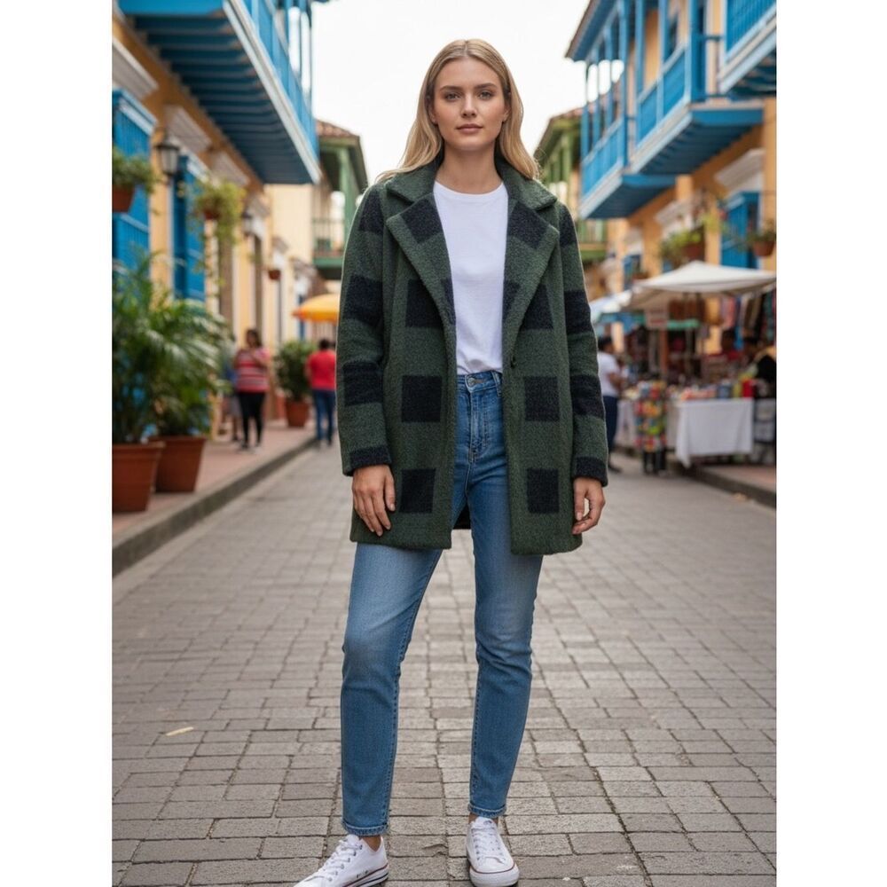 Liverpool Los Angeles Plaid Coat Petite Small Green Black Cozy Jacket